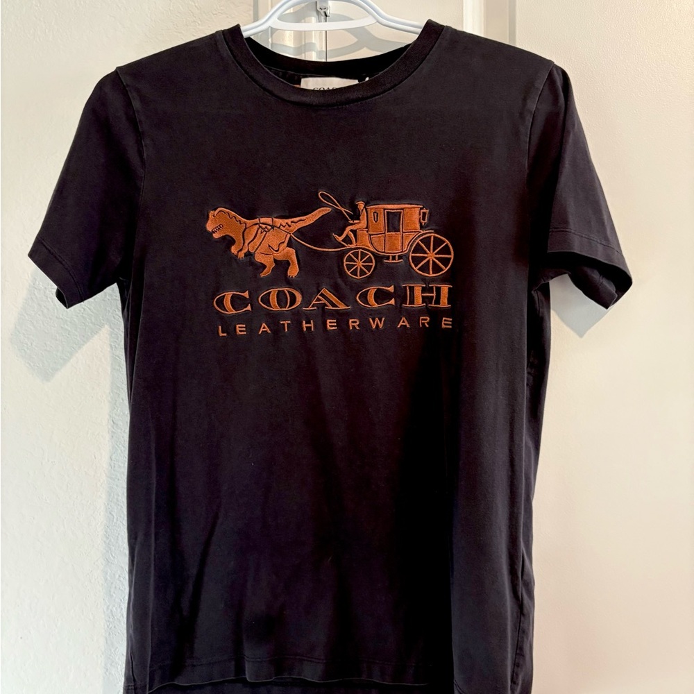 Coach Women’s Rexy Black Tee with Large Brown Rexy Logo
